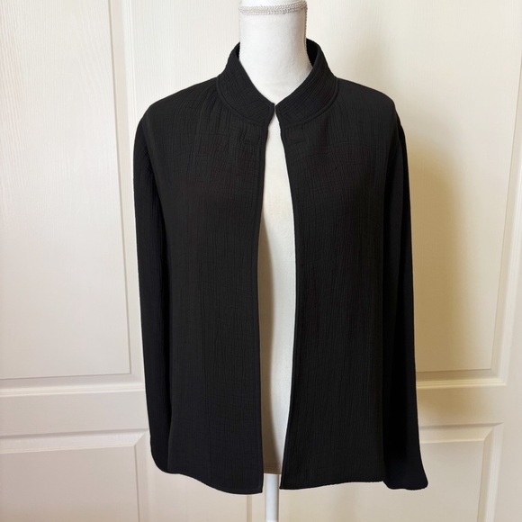 Eileen Fisher Silk Blend Textured Jacket Stand Collar Magnetic Closure Medium - Picture 4 of 9